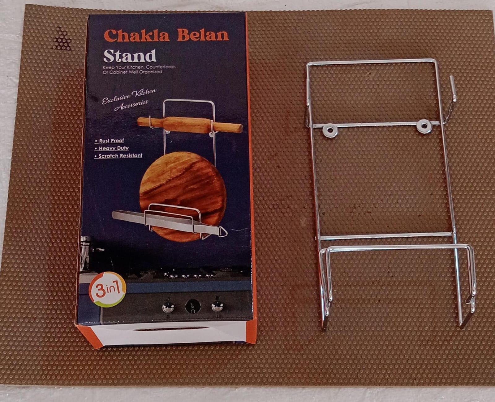 5552 Chakla Belan Chimta Stand Rolling Pin Board Tong Holder Silver Stainless Steel Multi-Purpose Rack for Kitchen (1 Pc ) 5552 Chakla Belan Chimta Stand Rolling Pin Board Tong Holder Silver Stainless Steel Multi-Purpose Rack for Kitchen (1 Pc )